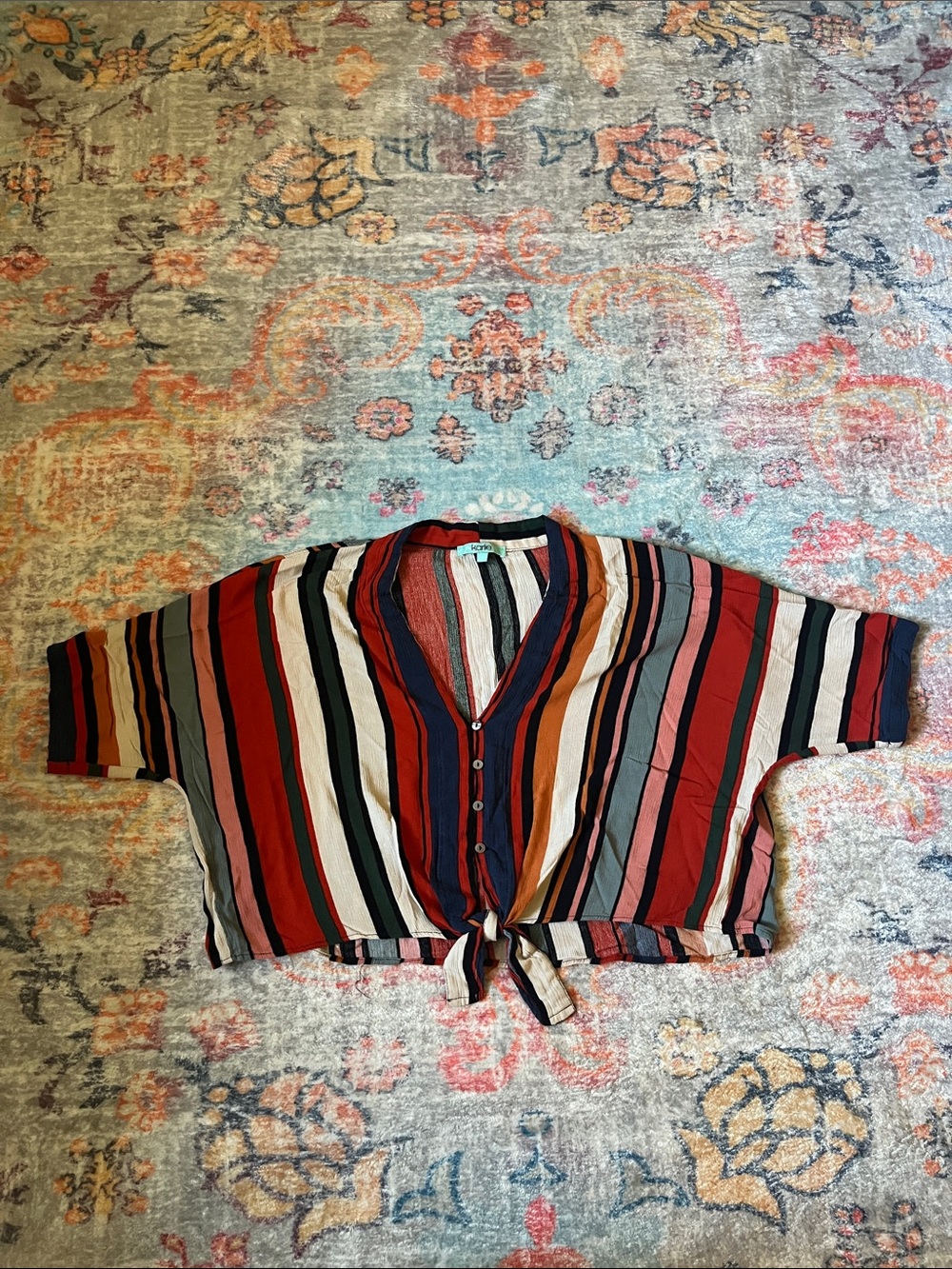 Karlie Multicolor Striped Tie-Front Crop Top
